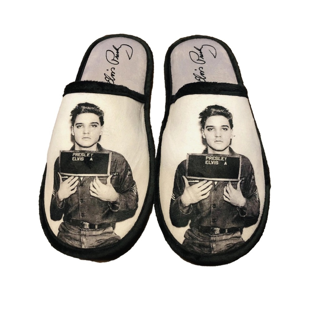 NWT Elvis Presley enlisted black bedroom slippers house shoes